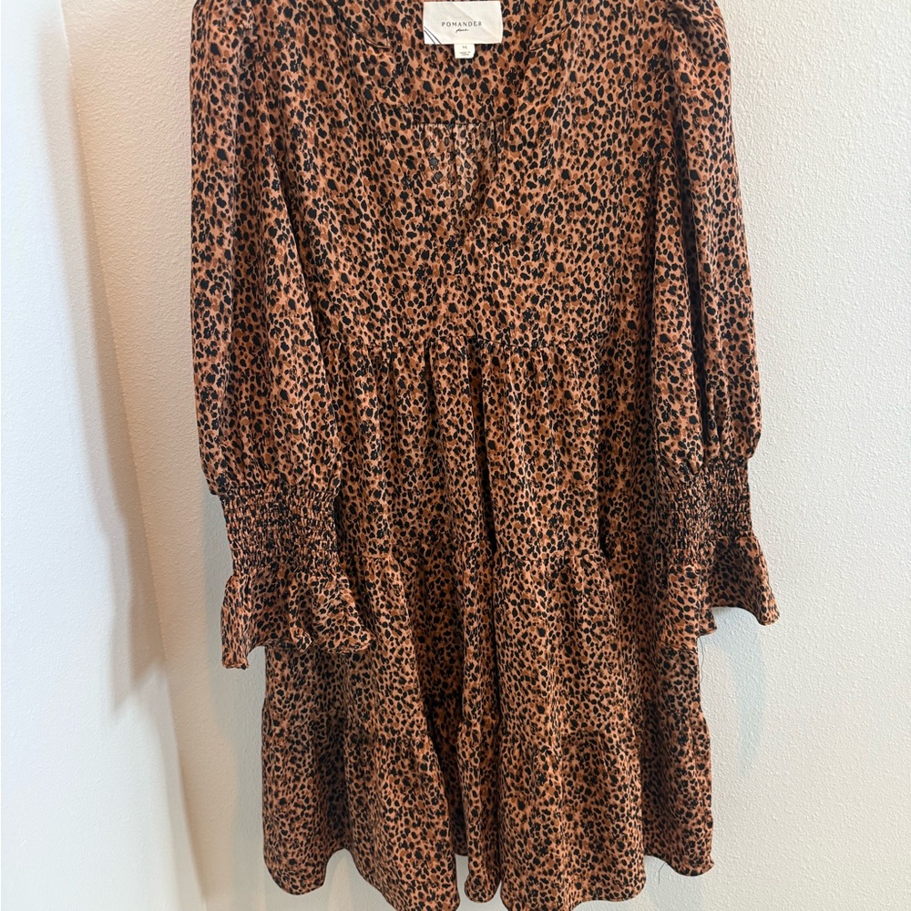 Pomander Place Brown Leopard Print Long Sleeve Dress